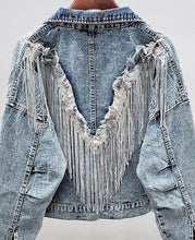 Load image into Gallery viewer, Miss Sparkling |Fringed Denim Jacket