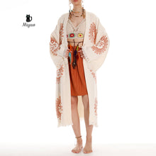 Load image into Gallery viewer, Unique Sun Stamped Robe: Eco-Friendly Organic Cotton Boho Kimono