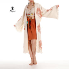 Load image into Gallery viewer, Unique Sun Stamped Robe: Eco-Friendly Organic Cotton Boho Kimono