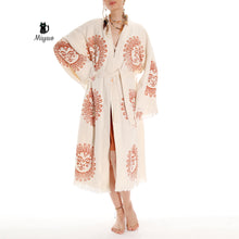Load image into Gallery viewer, Unique Sun Stamped Robe: Eco-Friendly Organic Cotton Boho Kimono