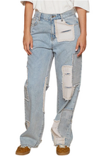 Load image into Gallery viewer, POL Contrast Patched Raw Hem Straight Jeans