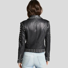 Load image into Gallery viewer, Womens Black Studded Leather Jacket – Biker Style Leather Jacket