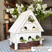 Load image into Gallery viewer, Distressed White Wood Functional Bird House | Outdoor Rated