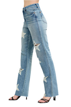 Load image into Gallery viewer, Judy Blue Full Size High Waist  Rigid Magic Star Shaped Destroy 90&#39;s Straight Jeans Plus Size
