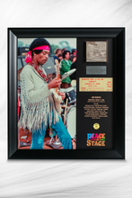 Load image into Gallery viewer, Limited Edition Jimi Hendrix Frame with Piece of 1969 Woodstock Stage and Original Ticket
