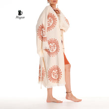 Load image into Gallery viewer, Unique Sun Stamped Robe: Eco-Friendly Organic Cotton Boho Kimono
