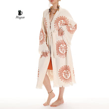 Load image into Gallery viewer, Unique Sun Stamped Robe: Eco-Friendly Organic Cotton Boho Kimono
