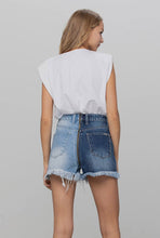 Load image into Gallery viewer, High Rise Two Tone Long Frayed Hem Shorts
