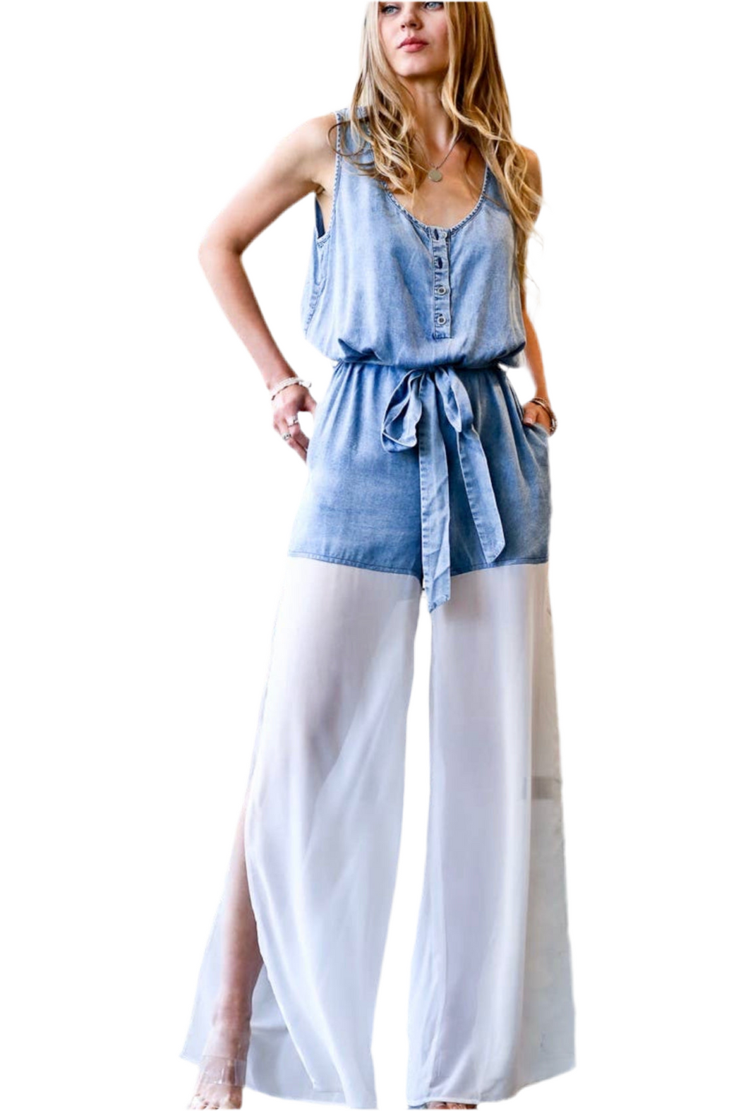 Chiffon Denim Jumpsuit