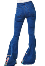 Load image into Gallery viewer, Peace, Love and Embroidered Hem Flare Jeans
