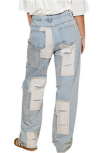 Load image into Gallery viewer, POL Contrast Patched Raw Hem Straight Jeans
