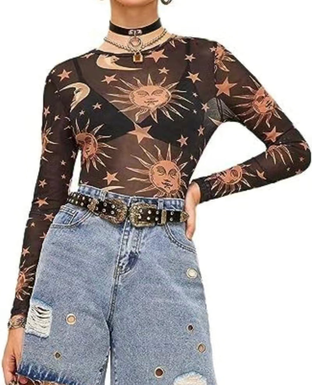 Stars and Moon Mesh Top