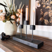 Load image into Gallery viewer, Distressed Black Metal Candle Holder

