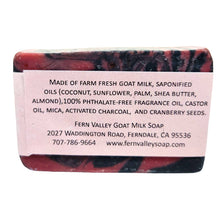 Load image into Gallery viewer, Natural Goat Milk Soap | Charcoal and Cranberry Seed Scrub | Cherry Bomb
