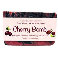 Load image into Gallery viewer, Natural Goat Milk Soap | Charcoal and Cranberry Seed Scrub | Cherry Bomb
