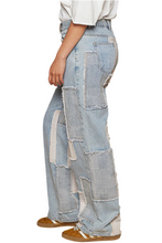 Load image into Gallery viewer, POL Contrast Patched Raw Hem Straight Jeans
