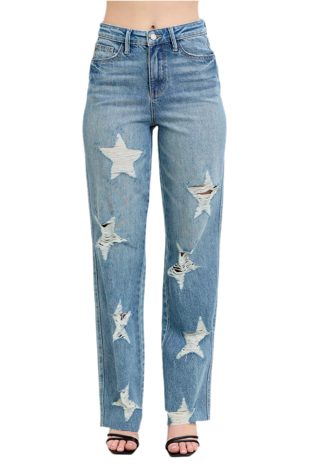 Judy Blue Full Size High Waist  Rigid Magic Star Shaped Destroy 90's Straight Jeans Plus Size