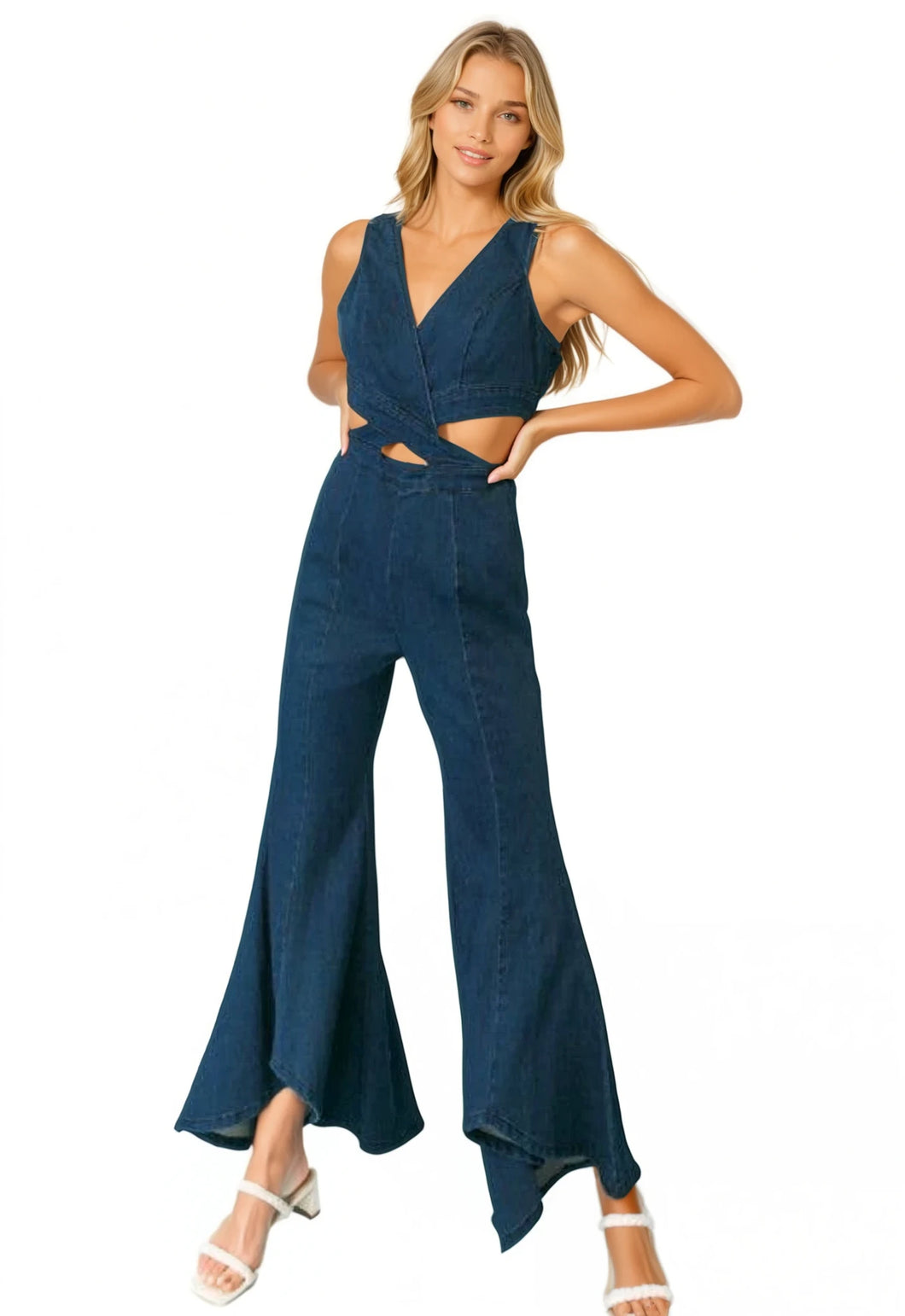 Flared Denim Jumpsuit