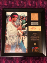 Load image into Gallery viewer, Limited Edition Jimi Hendrix Frame with Piece of 1969 Woodstock Stage and Original Ticket
