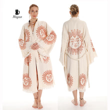 Load image into Gallery viewer, Unique Sun Stamped Robe: Eco-Friendly Organic Cotton Boho Kimono
