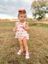 Load image into Gallery viewer, Watercolor cows ruffle romper

