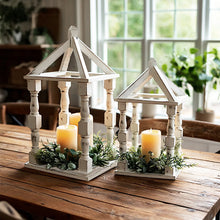 Load image into Gallery viewer, Distressed White Turned Wooden Open Lanterns, Set of Two

