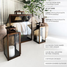 Load image into Gallery viewer, Rustic Bronze Tempered Glass Lanterns, Set of Three
