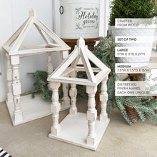 Load image into Gallery viewer, Distressed White Turned Wooden Open Lanterns, Set of Two
