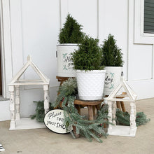 Load image into Gallery viewer, Distressed White Turned Wooden Open Lanterns, Set of Two
