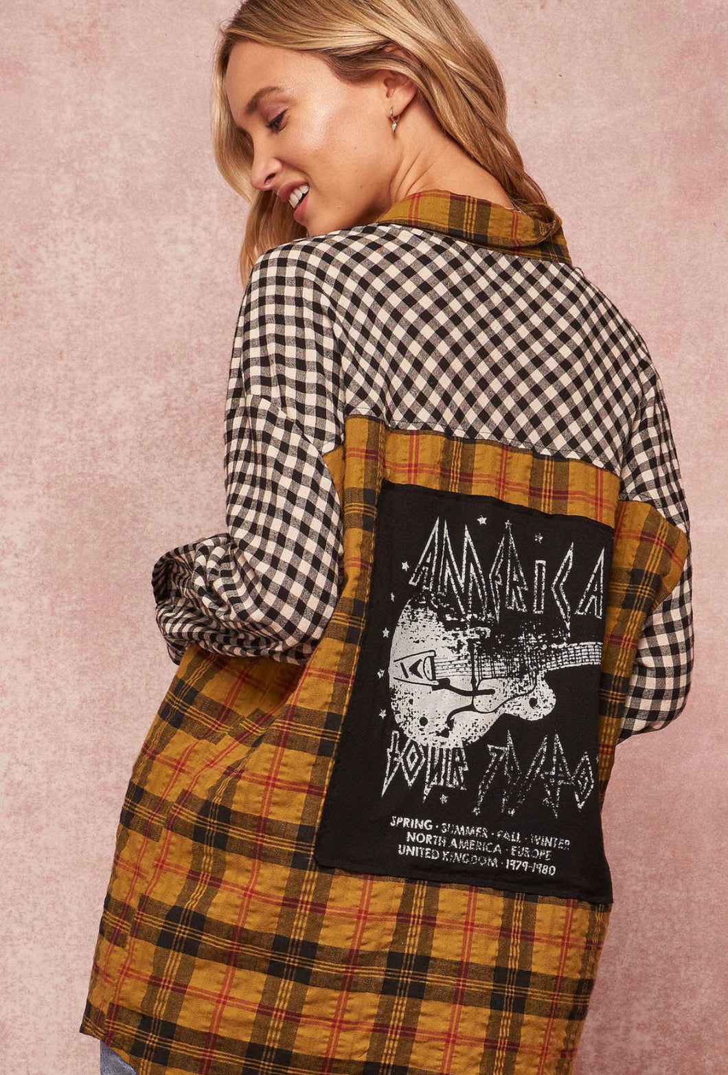 Rock America Graphic Print Oversized Plaid Shirt