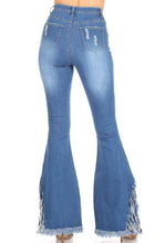 Load image into Gallery viewer, Distressed Fringe Bell Jeans
