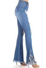 Load image into Gallery viewer, Distressed Fringe Bell Jeans
