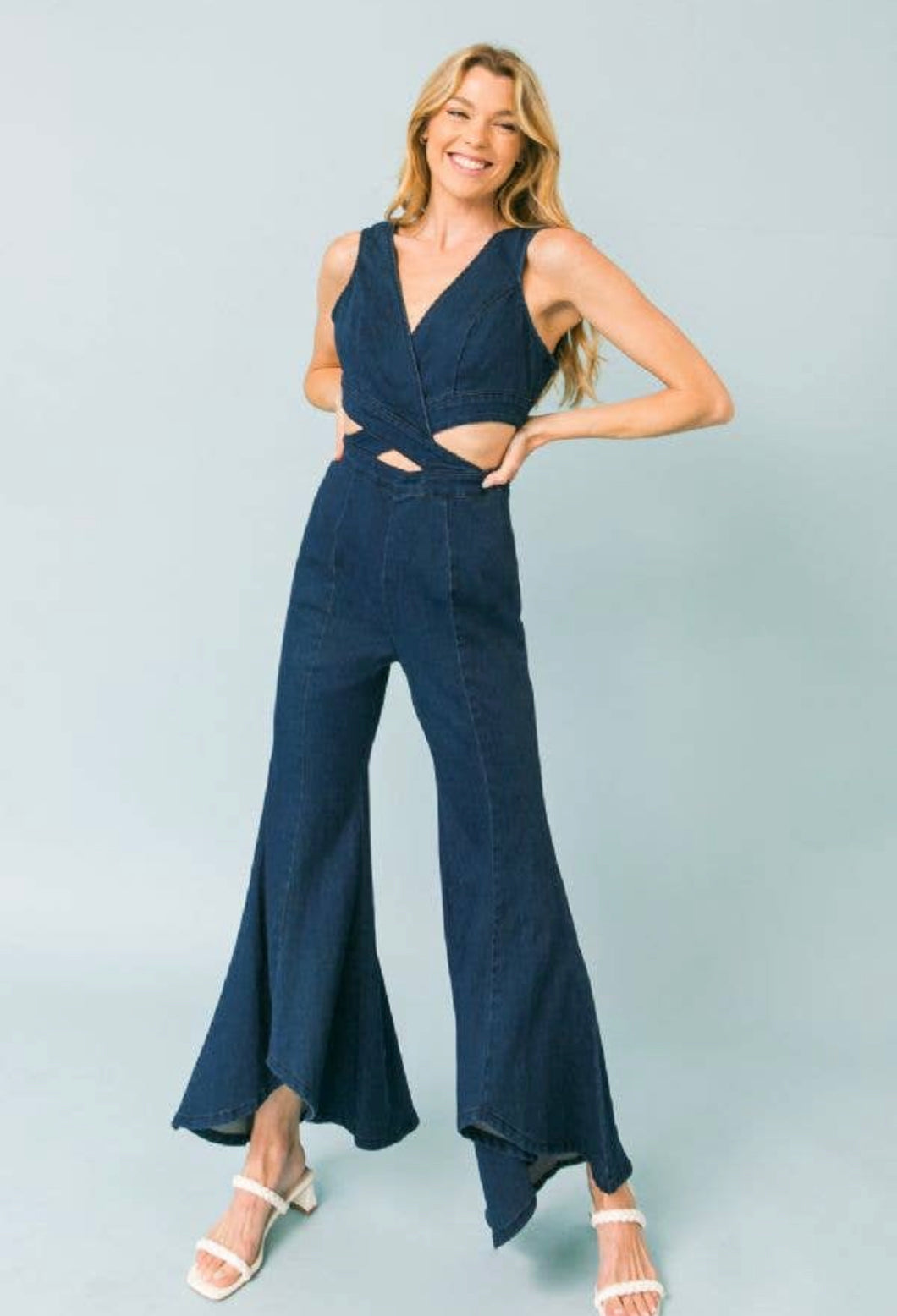 Flared Denim Jumpsuit