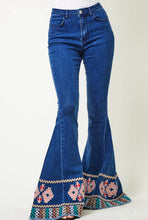 Load image into Gallery viewer, Peace, Love and Embroidered Hem Flare Jeans
