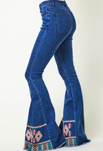 Load image into Gallery viewer, Peace, Love and Embroidered Hem Flare Jeans
