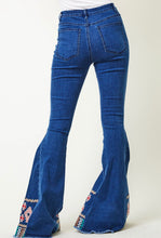 Load image into Gallery viewer, Peace, Love and Embroidered Hem Flare Jeans
