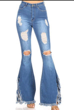 Load image into Gallery viewer, Distressed Fringe Bell Jeans
